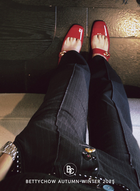 Bettychow 暗条纹黑色羊毛直筒裤高级感中高腰百搭保暖休闲烟管裤