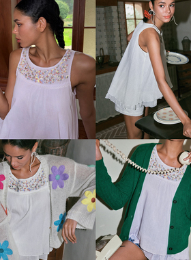 Bettychow 刺绣雪纺大下摆薰衣草紫色白色背心法式无袖时髦上衣