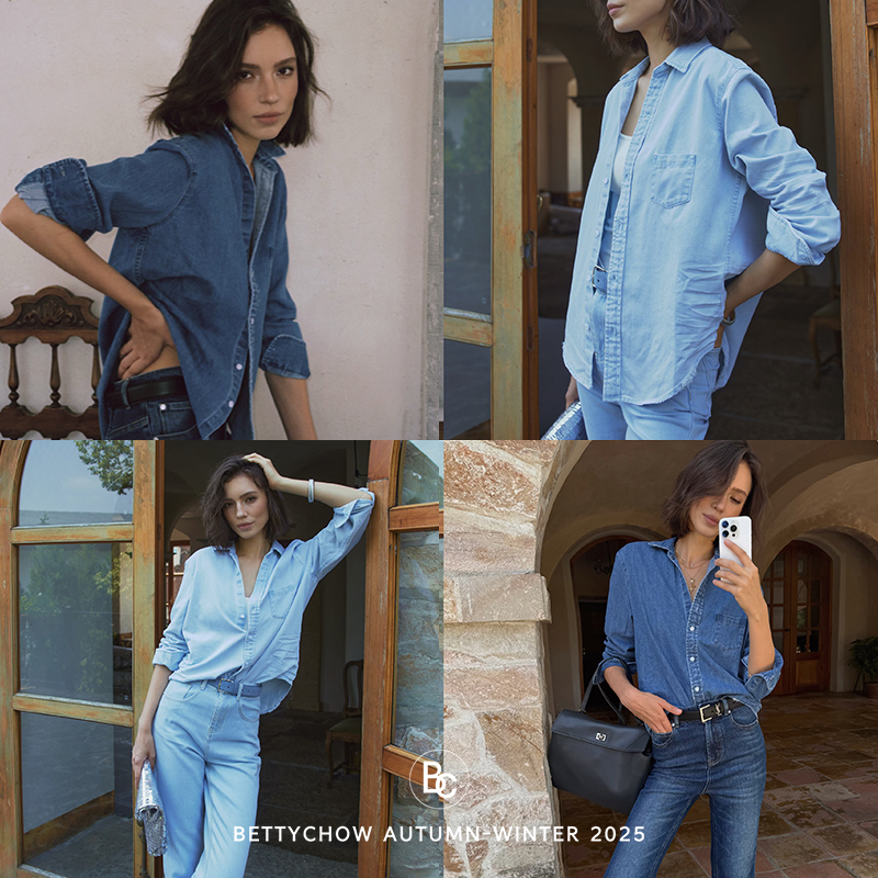 活性植物染料棉质牛仔蓝衬衫