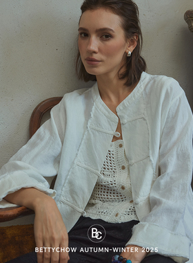Bettychow Betty私服！cleanflt新中式手工小流苏亚麻外套白色