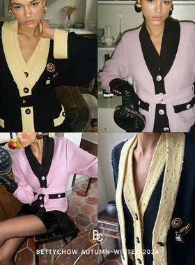 Bettychow 珍藏版！小香风羊毛颗粒开衫气质V领毛衣马甲黑色粉色