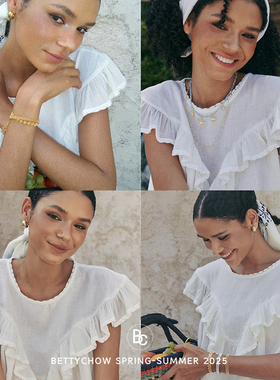 Bettychow 南法风情14支纯亚麻蕾丝荷叶拼接法式短袖圆领T恤白色
