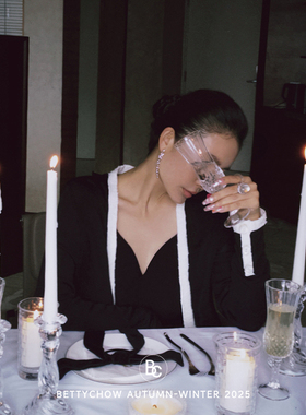 Bettychow 小香风羊毛混纺超长黑白大开衫气质名媛撞色长款外套