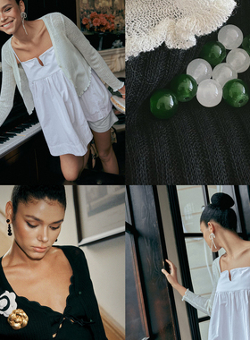 Bettychow 轻薄防晒衫 冰爽纱线百搭V领玉石扣长袖开衫黑色白色