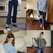 Bettychow 中古弹力土耳其棉琉璃蓝休闲喇叭时髦九分裤 经典 翻单