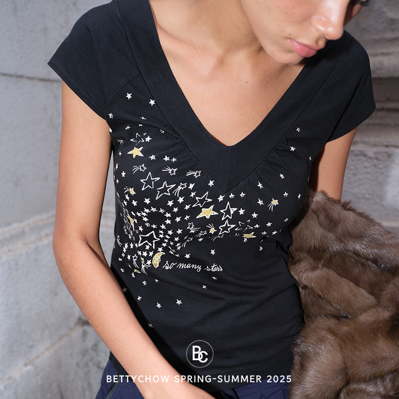 休闲星星棉质V领黑背心