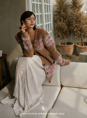 Betty私服！不扎人进口驼色紫色马海毛中长款开衫气质时髦毛衫