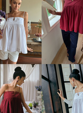 Bettychow 有龙骨蓬蓬公主吊带娃娃背心白色深红时髦减龄清凉上衣