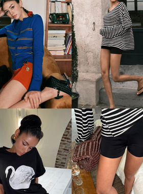 Bettychow 平角裤松紧腰冰丝针织短裤黑色红色柔滑时尚百搭休闲裤