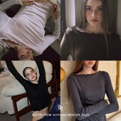 Bettychow 兰精天丝澳洲羊毛5A抗菌一字领薄简约打底衫 黑白蓝棕