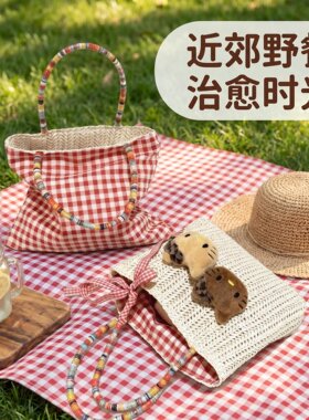 2026草编kitty编织包便携手提包可爱百搭手拎包收纳包摆拍装饰包