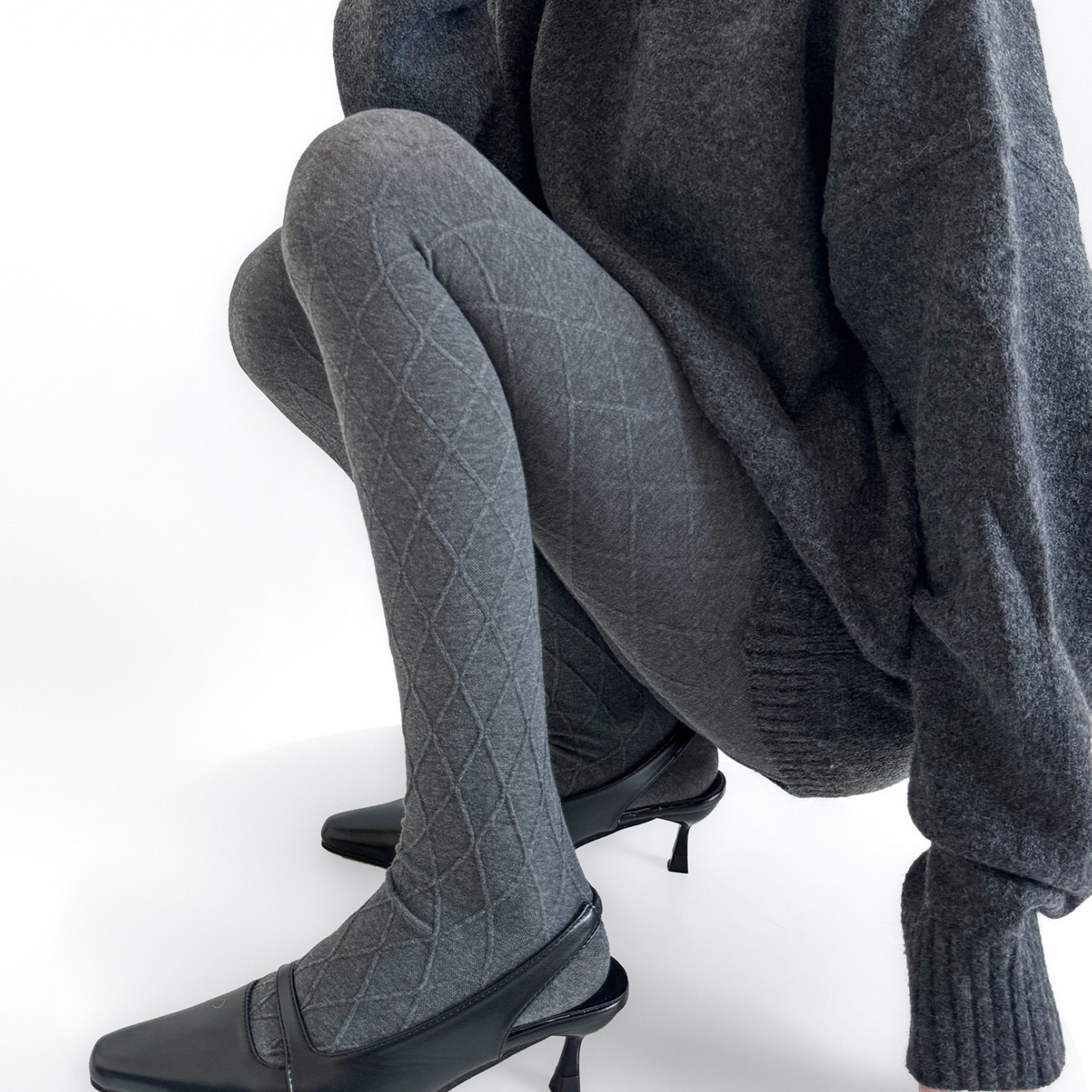 日系立体菱格显瘦连裤袜棕色打底