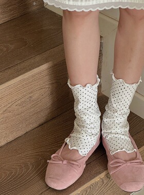 IOULOR薄款韩系波点堆堆袜子女护腿套芭蕾风显瘦花边踩脚袜套短款