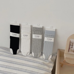 夹脚纯色显瘦miu系配拖鞋 芭蕾风踩脚袜套短款 堆堆中筒袜 薄款 夏季