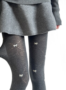 春夏薄款甜美大菱格蝴蝶结百搭灰色连裤袜女镂空菱形显瘦打底裤袜