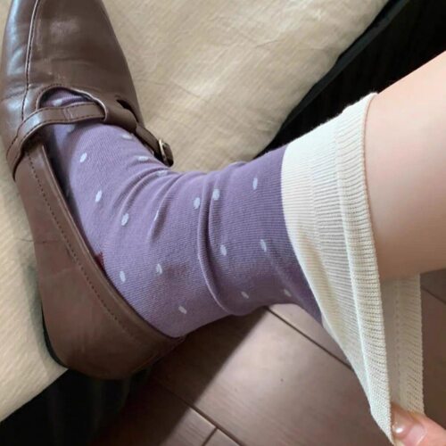 透气女棉质撞色波点无骨堆堆袜
