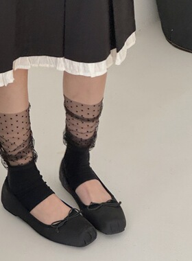 IOULOR春夏波点网纱拼接堆堆薄款袜套女黑色透肤小众显瘦踩脚腿套