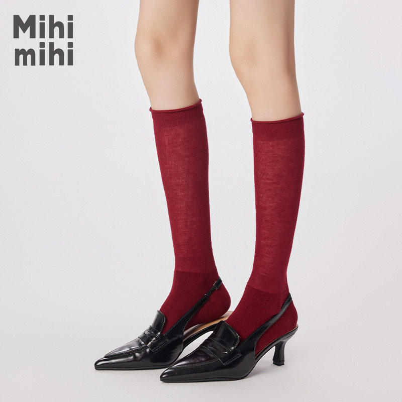 薄款纯色羊毛卷边芭蕾风小腿袜女春秋季酒红色韩系网红长筒堆堆袜,女士内衣/男士内衣/家居服,长筒袜,淘宝优惠券,粉丝福利购,淘宝优惠卷