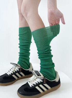 春夏新品微透简约堆堆腿套女纯色过膝袜套细条靴套灰色显瘦小腿袜