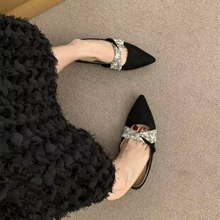 尖头浅口法式单鞋女平底2026春秋季森女复古磨砂一脚蹬软底豆豆鞋