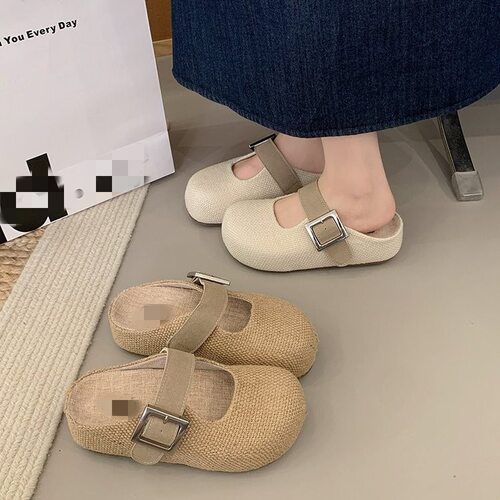 厚底包头拖鞋女2026年夏新款外穿一脚蹬方扣装饰增高百搭勃肯半拖
