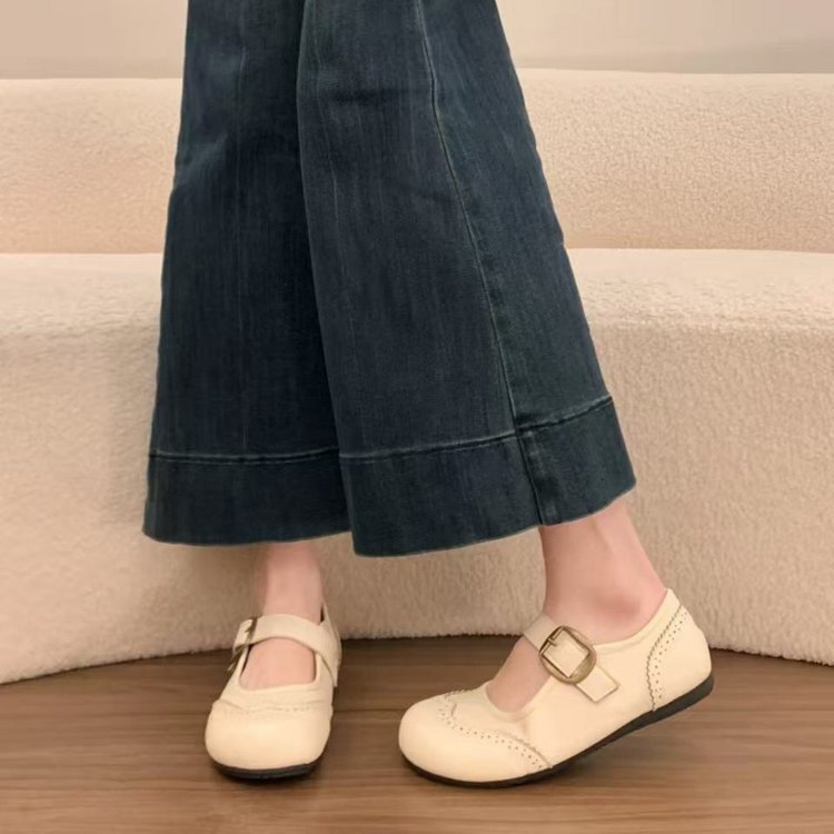 白色法式平底浅口单鞋女2026新款夏秋仙女风配裙子jk玛丽珍小皮鞋