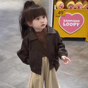 儿童洋气皮衣机车宝宝皮夹克时髦上衣 春装 女童外套春秋款 2026新款