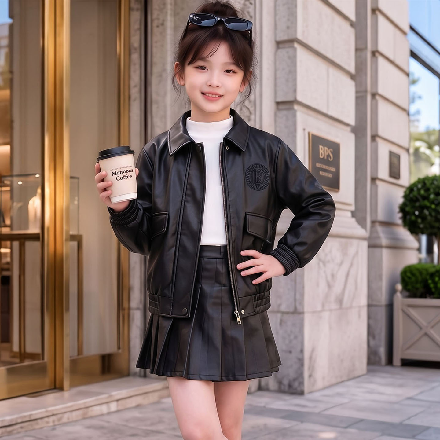 女童春秋皮衣外套pu皮夹克衣服