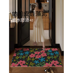 北欧中古轻奢风纳帕皮硅藻泥浴室地垫吸水高端防滑卫生间高级脚垫