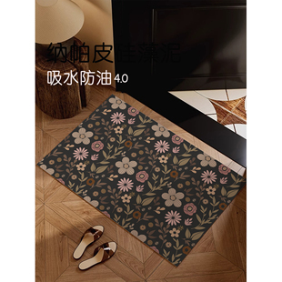 北欧中古轻奢风纳帕皮硅藻泥浴室地垫吸水高端防滑卫生间高级脚垫