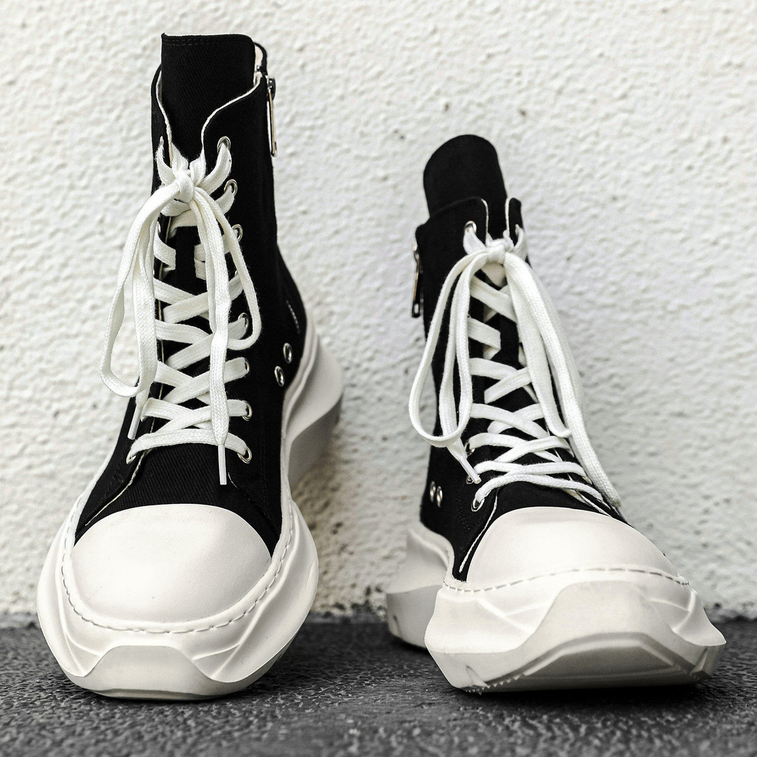 高帮鞋男鞋小众帆布鞋厚底增高美式短靴子侧拉链高级感潮流马丁靴