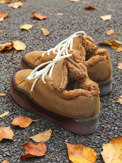 Winter Loafers for Men, Fleece-Lined, Large Tongue, Niche Sneakers, Warm Camel-Colored Soft-Soled Fur Shoes, Thick-Soled Snow Cotton Shoes