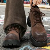 矮帮增高德比鞋 马丁靴男鞋 中帮复古短靴美式 棕色痞帅小众机车靴子