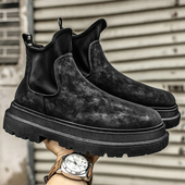 男士 切尔西靴英伦复古时尚 潮厚底短靴子高帮黑色雪地靴防水马丁靴