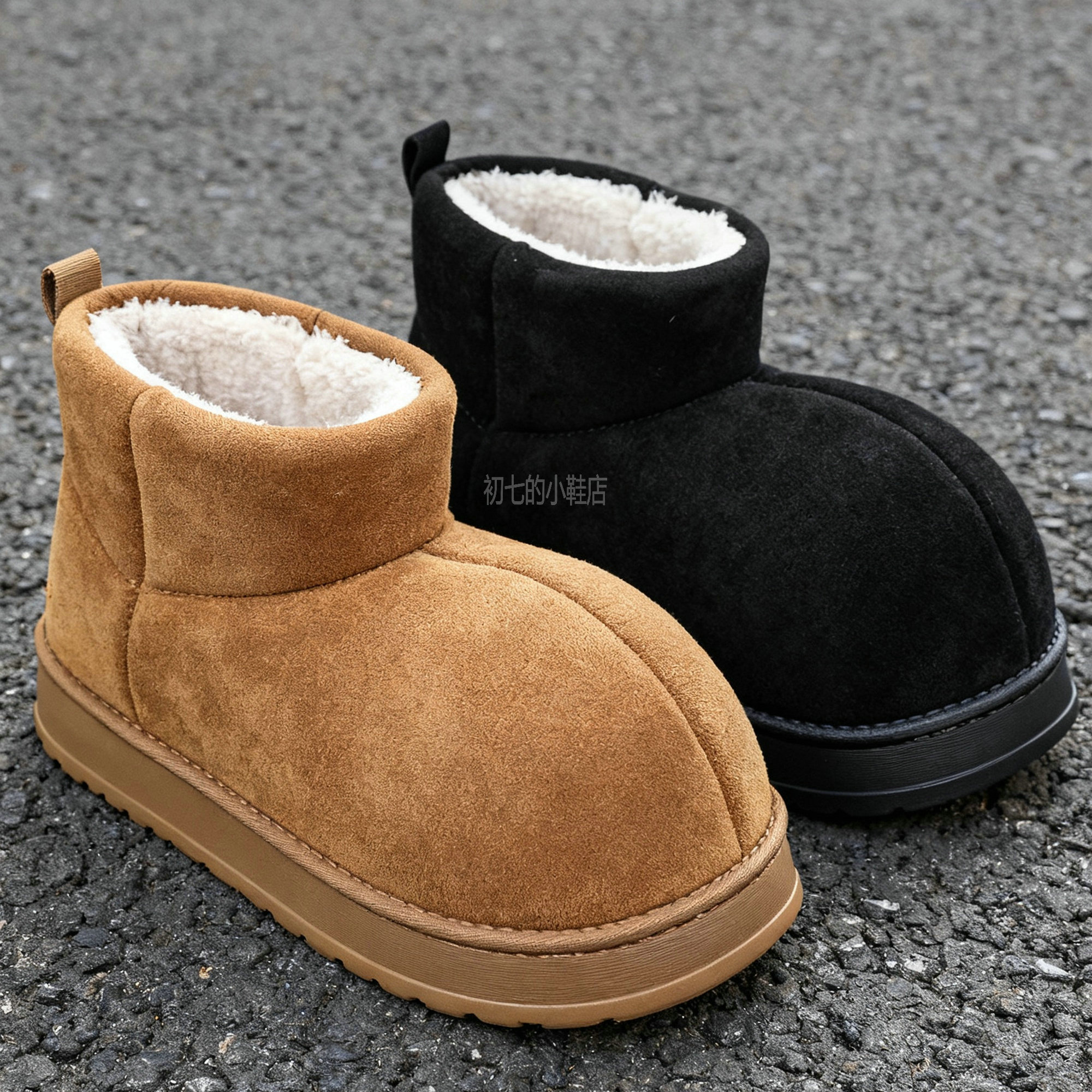 卡皮巴拉雪地靴男加绒一脚蹬懒人面包棉鞋小众马丁靴冬季大头棉靴