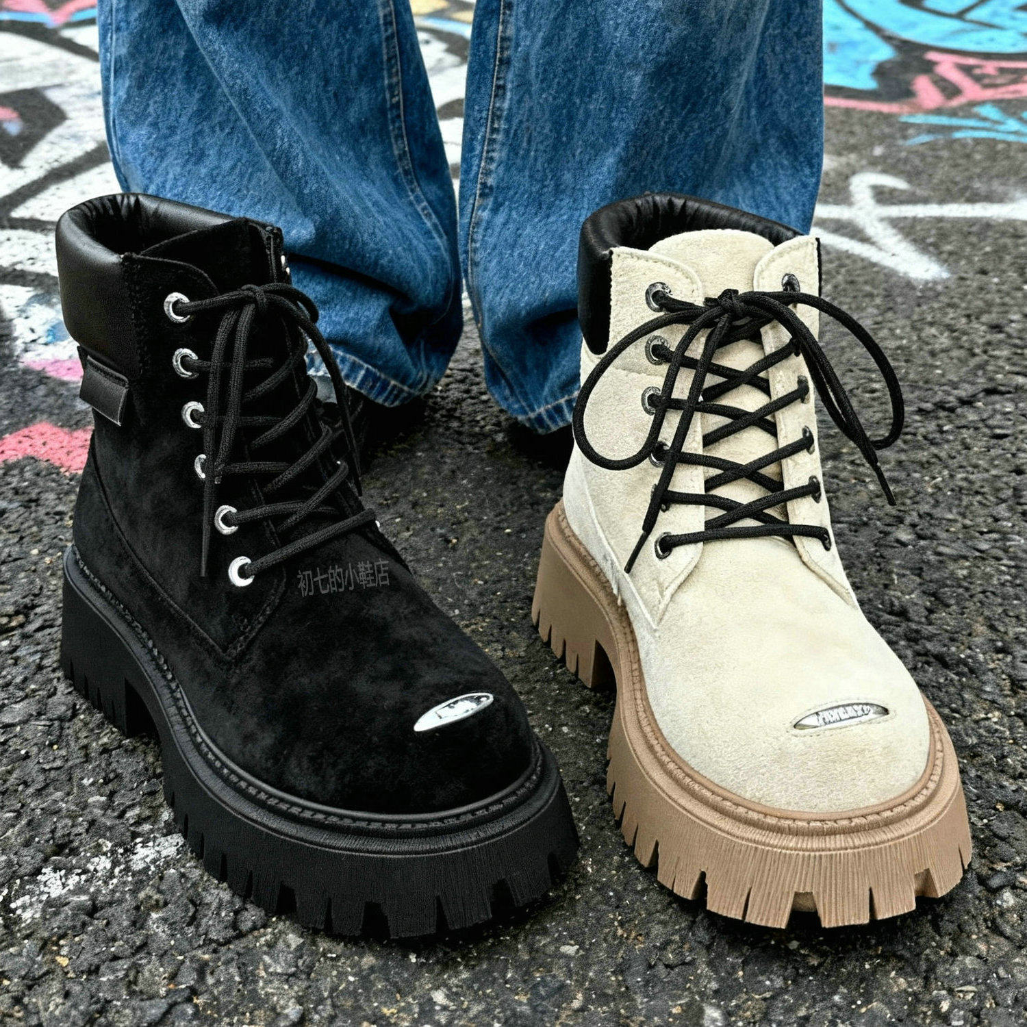 马丁靴男高帮潮靴时尚增高磨砂沙漠靴高级感小众机车靴美式工装靴