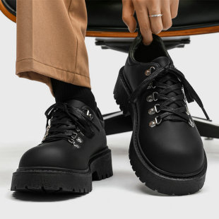 休闲圆头厚底增高男生青少年百搭德比鞋 皮鞋 黑色大头美式 夏季 男鞋