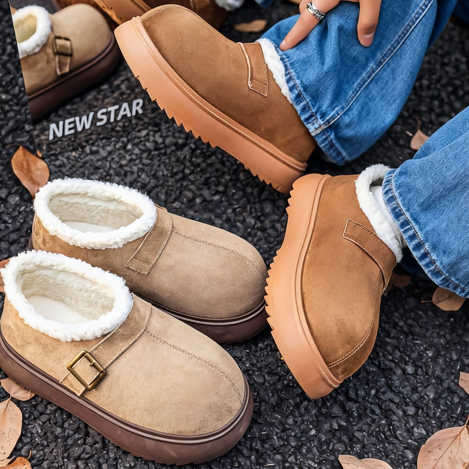 面包鞋男鞋加绒懒人鞋一脚蹬棉鞋大头卡皮巴拉小众低帮日系雪地靴