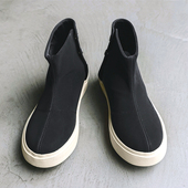 中帮小众板鞋 高帮鞋 潮鞋 休闲国潮布鞋 男鞋 黑色一脚蹬短靴帆布美式