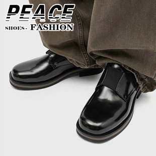 男士皮鞋真皮一脚蹬不系带休闲正装商务黑色方头高级感德比鞋棕色