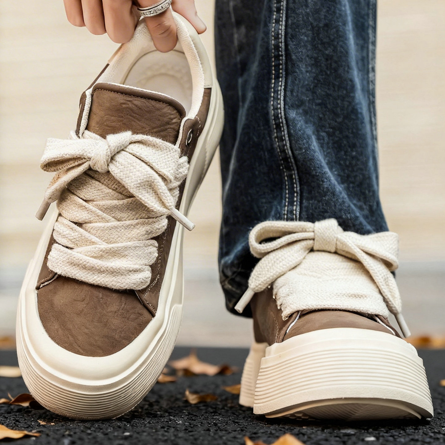 板鞋男款厚底皮面圆头低帮百搭休闲学生2026新款舒适韩版潮休闲鞋