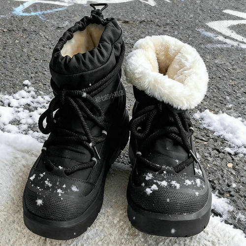 雪地靴男鞋冬季棉鞋加绒高帮鞋户外工装登山靴黑色棉靴美式马丁靴