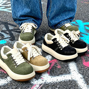 面包鞋男鞋子大头板鞋美式秋冬加厚圆头厚底小众德比鞋休闲胖胖鞋