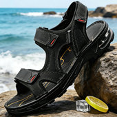 徒步凉拖鞋 男士 户外穿防滑耐磨沙滩鞋 真皮软底气垫轻便罗马鞋 凉鞋