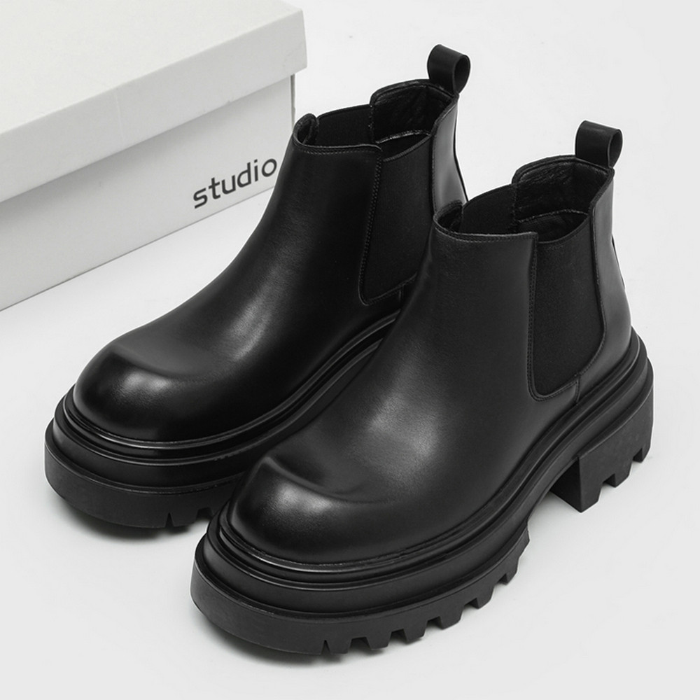 男士切尔西靴真皮黑色高帮皮鞋高级感厚底增高英伦靴子时尚马丁靴