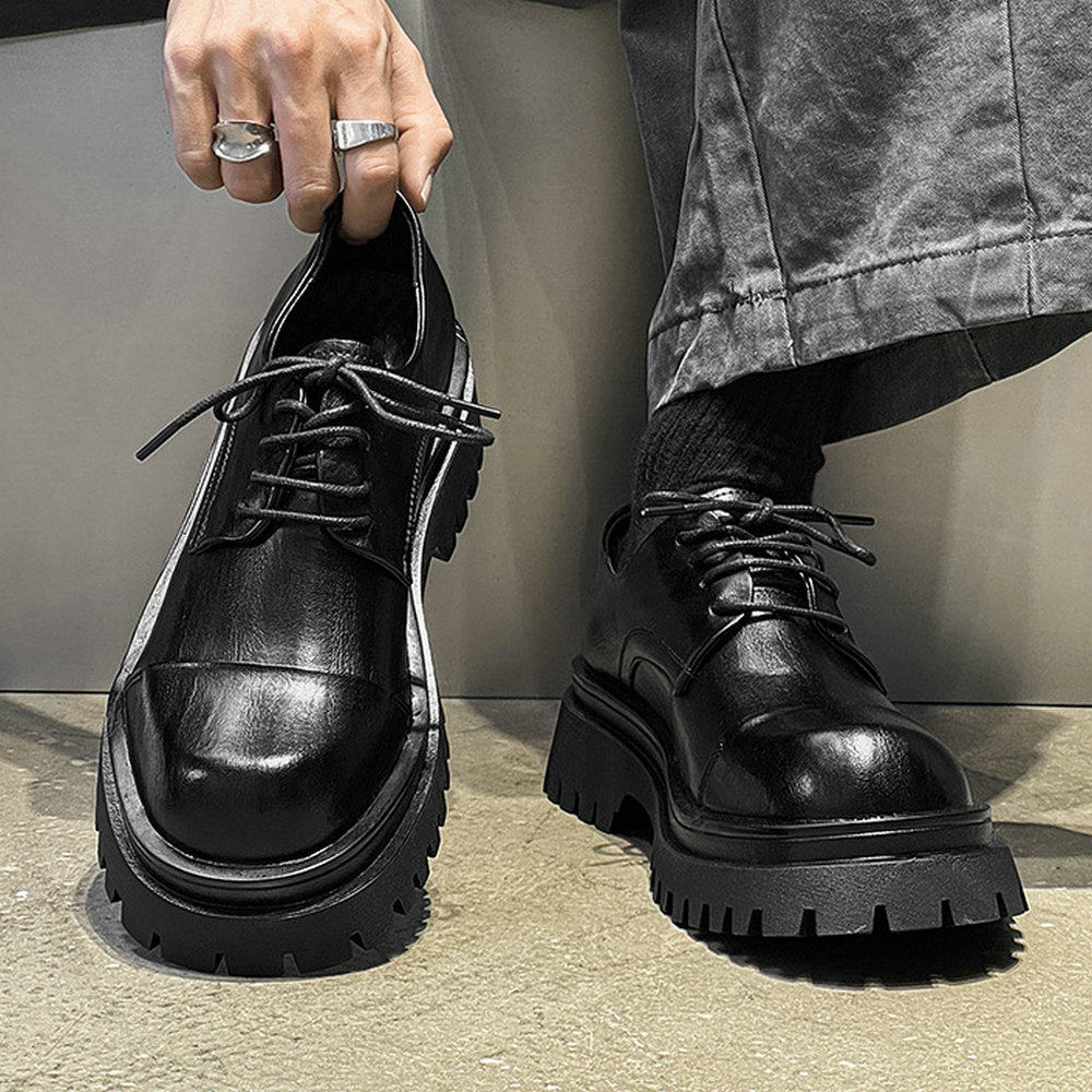 男士皮鞋黑色真皮复古牛津鞋休闲痞帅年轻棕色小众高级德比鞋增高