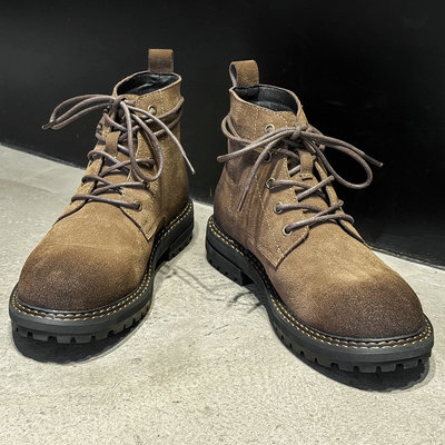 男士马丁靴真皮伞兵靴复古做旧磨砂翻毛高帮沙漠靴牛皮美式工装靴