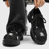 男鞋 马丁鞋 2026新款 厚底个性 皮鞋 美式 小众原创帆布破洞乞丐鞋 潮鞋