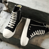 男鞋 潮流厚底侧拉链国潮酷街头帆布鞋 小众板鞋 潮牌美式 新款 高帮鞋