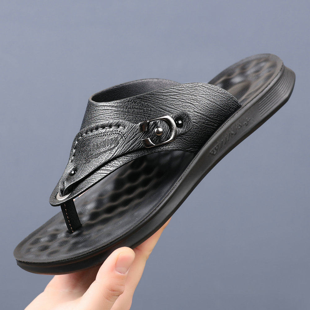 男士人字拖软底凉鞋轻便英伦高端复古黑色拖鞋时尚沙滩鞋潮流凉拖